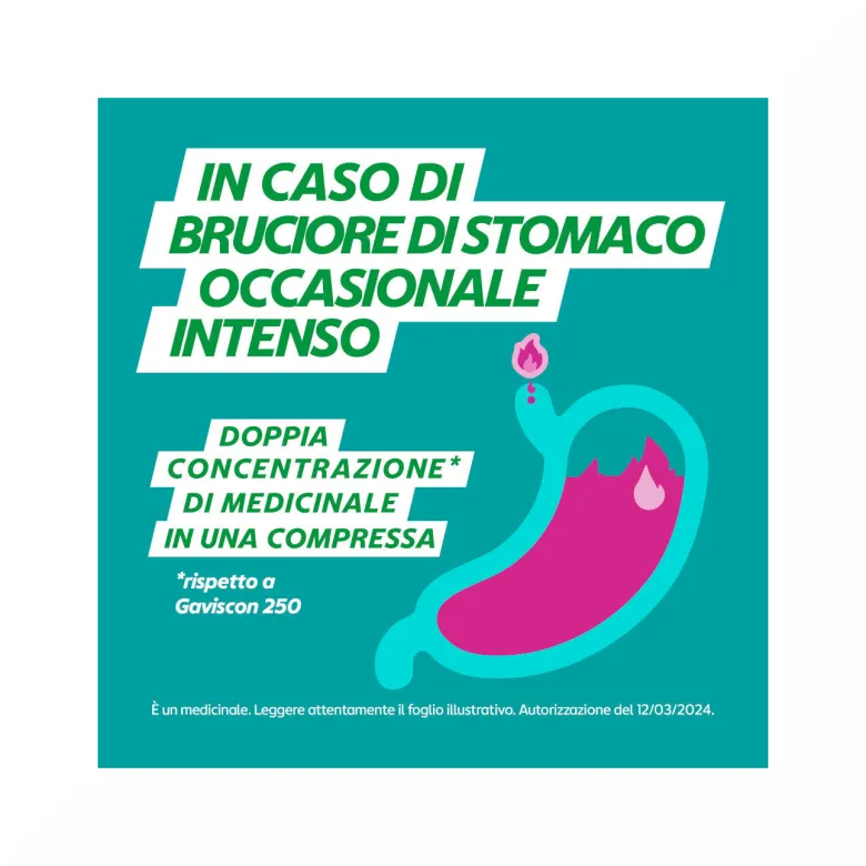 Gaviscon 500 mg + 267 mg Indicato per Bruciore di Stomaco Occasionale 24 Compresse Menta