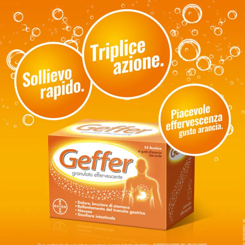 Geffer Granulato Effervescente Antiacido contro Bruciore di Stomaco Nausea e Gonfiore 24 Bustine