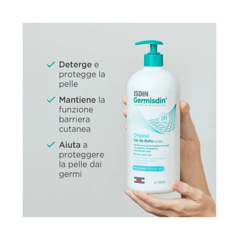 Gel da bagno Syndet con agenti antimicrobici, ideale per un’igiene rispettosa della pelle e per limitare la proliferazione di microrganismi.
