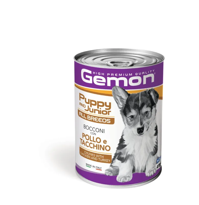 Gemon Bocconi Pollo E Tacchino Cibo Umido Cani Cuccioli Barattolo 415 g