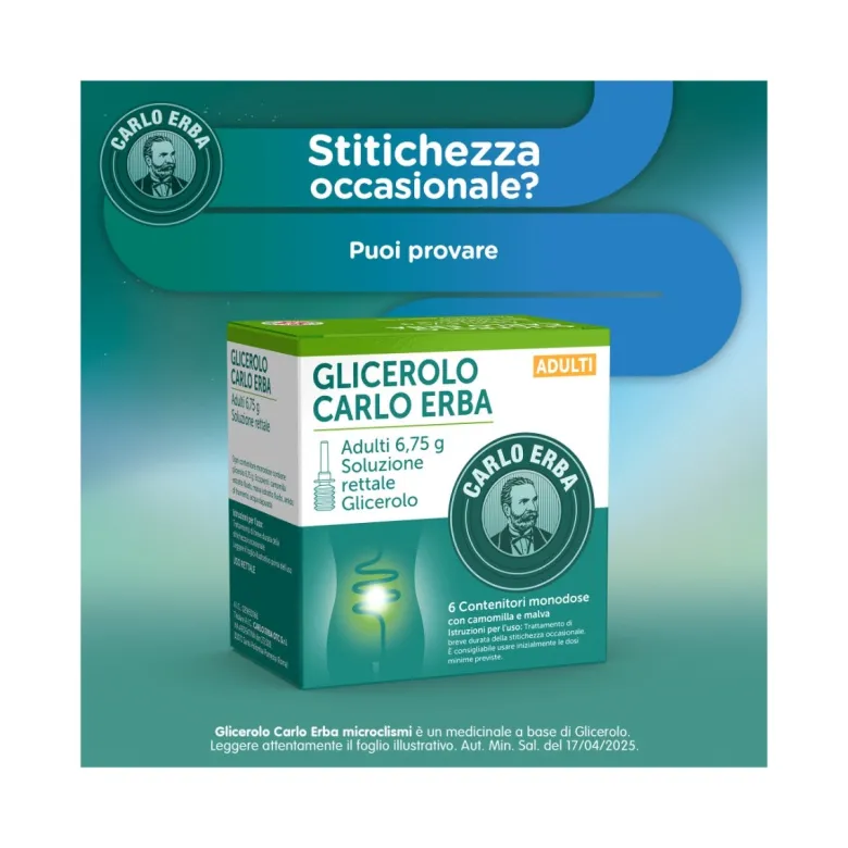 Glicerolo Carlo Erba Adulti 6,75g soluzione rettale 6 contenitori monodose con camomilla e malva