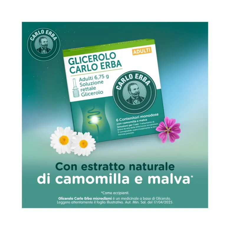 Glicerolo Carlo Erba Adulti 6,75g soluzione rettale 6 contenitori monodose con camomilla e malva