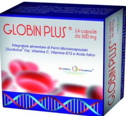 Globin Plus Integratore di ferro, vitamina C, B12 e Acido Folico 24 capsule da 500 mg