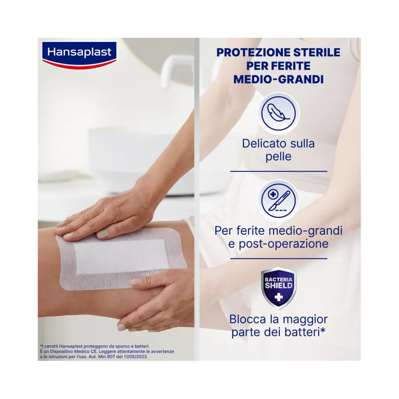 Hansaplast Cerotti Sensitive 4XL Medicazione Per Ferite Medio Grandi 5 Pezzi 10x20cm