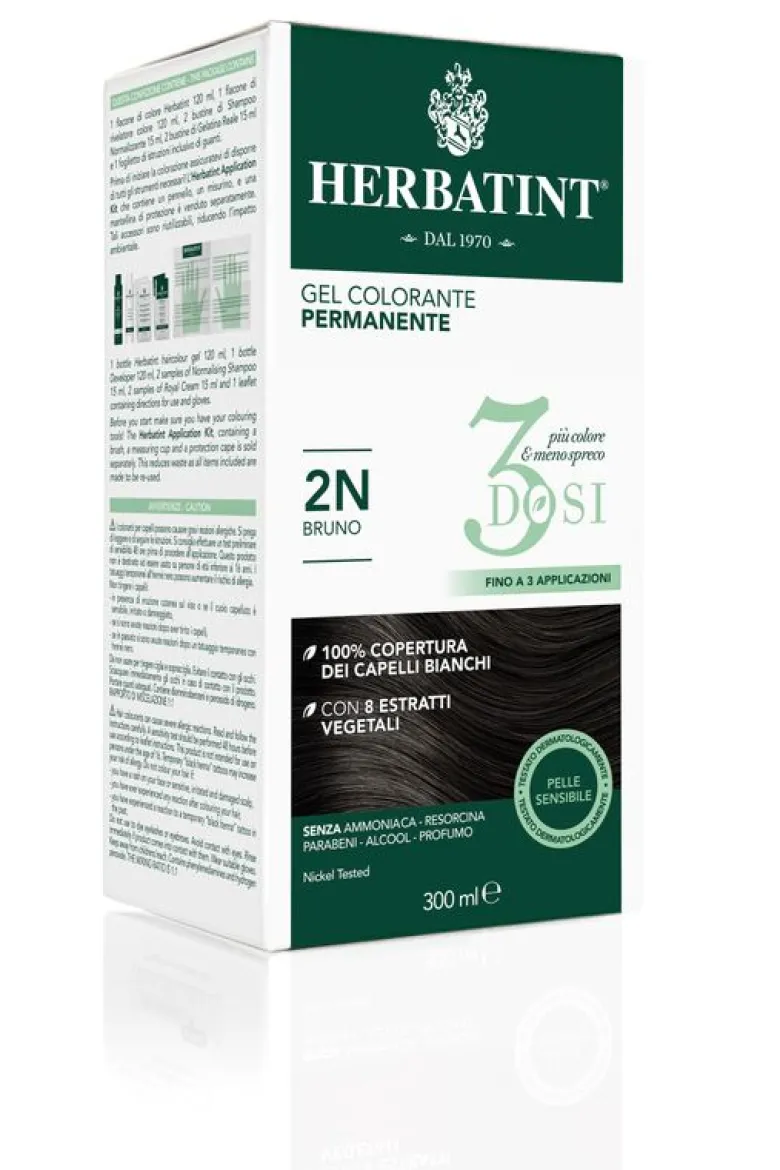 Herbatint Tinta per Capelli Gel Colorante Permanente 3Dosi 2N Bruno 300ml