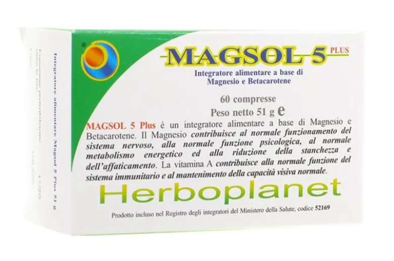 Herboplanet Magsol 5 Plus integratore di magnesio e betacarotene 60 compresse