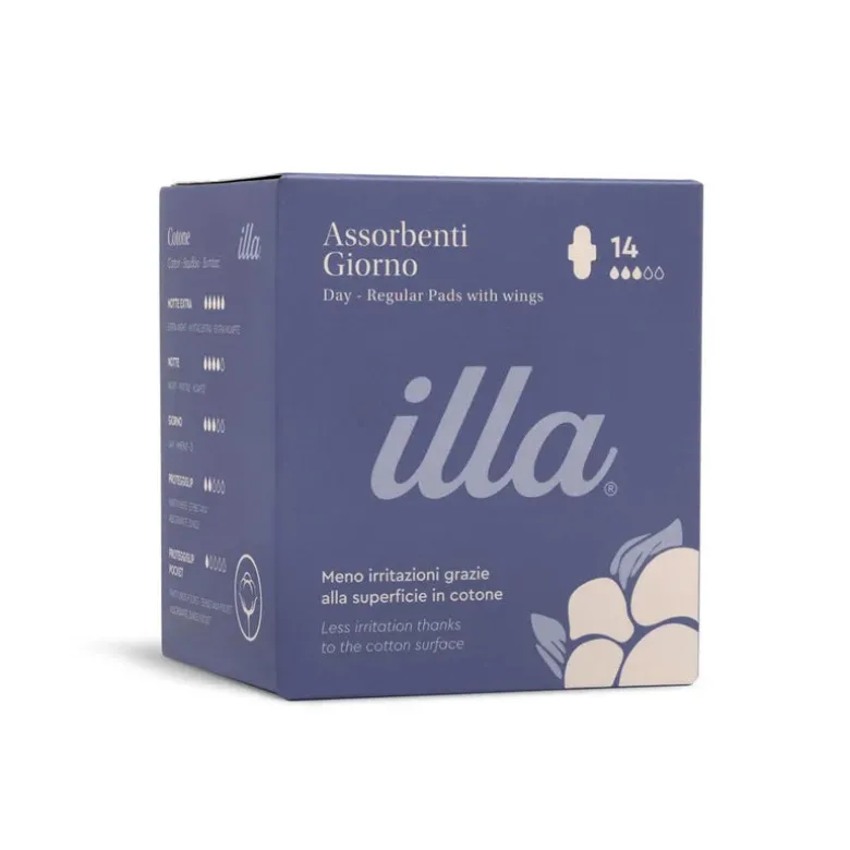 Illa care assorbenti giorno con ali 100% puro cotone 14 pezzi