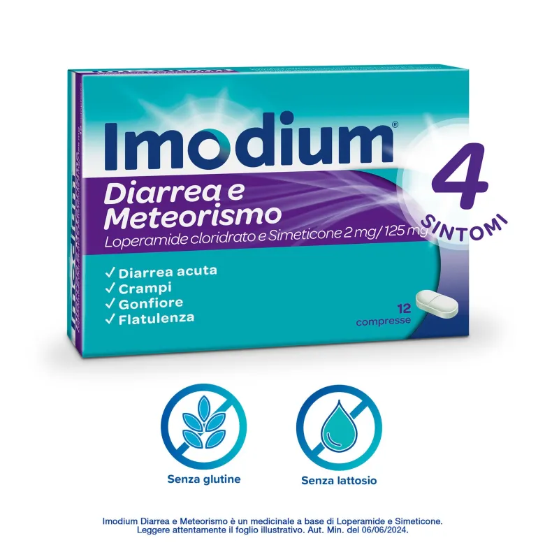 Imodium Diarrea e Meteorismo 12 Compresse