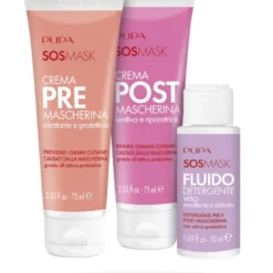 Kit Sos Mask Crema Pre Mascherina 75ml + Crema Post Mascherina 75ml + Fluido Detergente 50ml