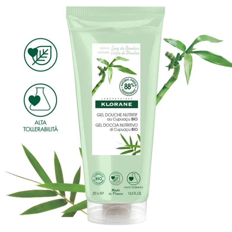 Klorane Gel doccia nutritivo al burro di Cupuacu BIO Profumazione LINFA DI BAMBOO 200ml