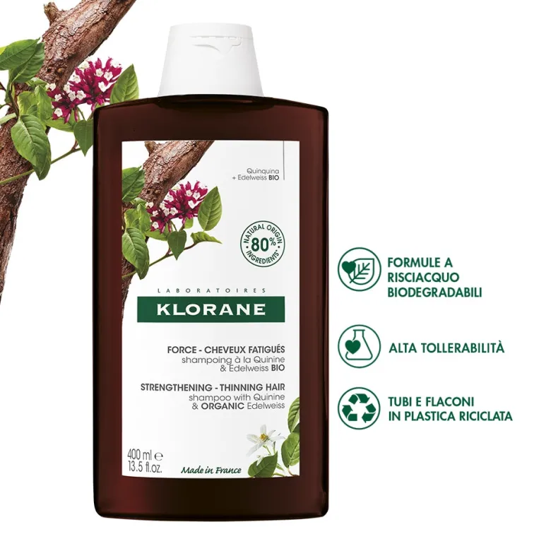 KloraneShampoo alla Chinina e Stella Alpina BIO contro la caduta dei capelli 400ml