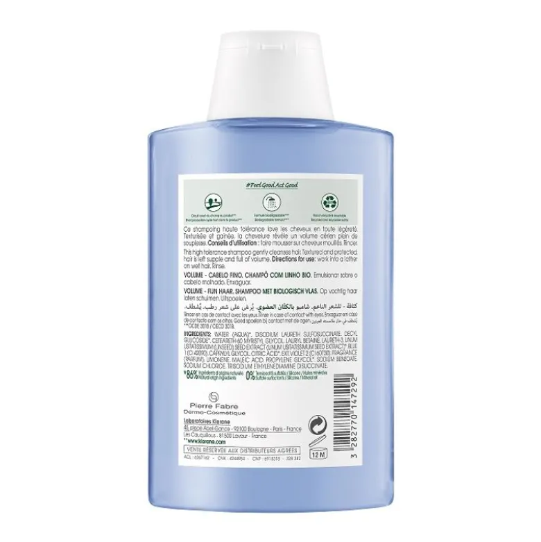 Klorane Shampoo alle fibre di Lino BIO capelli fini e sottili 200ml