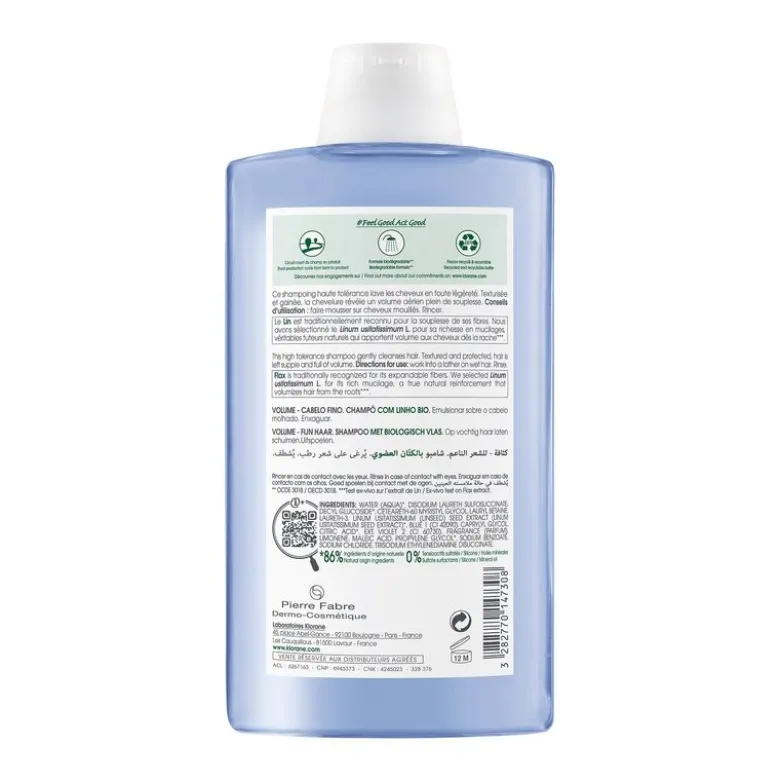 Klorane Shampoo alle fibre di Lino BIO capelli fini e sottili 400ml