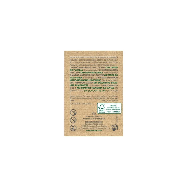 Klorane Shampoo maschera 2 in 1 Polvere all'Ortica BIO e all'Argilla cuoio capelluto grasso 24g