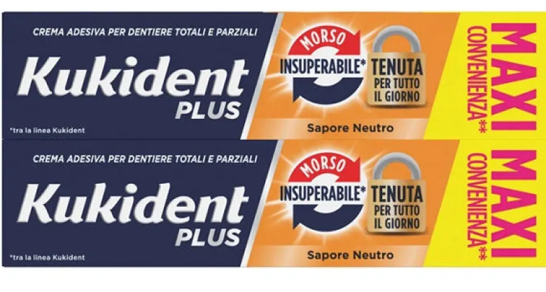 Kukident Bipacco Morso Insuperabile Crema Adesiva Dentiere 57 g x 2