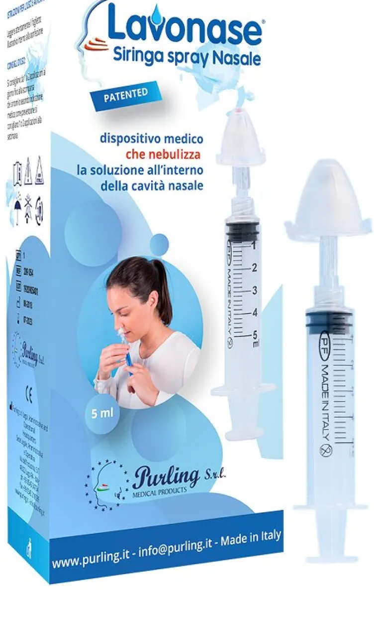 Lavonase siringa spray nasale 5 ml luer-lock con cappuccio+ugello nasale con raccordo luer-lock+perforatore con valvolanon ritorno con tappo