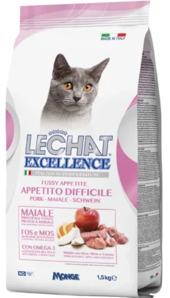LeChat Excellence Appetito Difficile Cibo Secco Maiale Per Gatti Adulti 1,5kg
