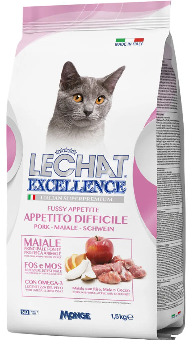 LeChat Excellence Appetito Difficile Cibo Secco Maiale Per Gatti Adulti 1,5kg