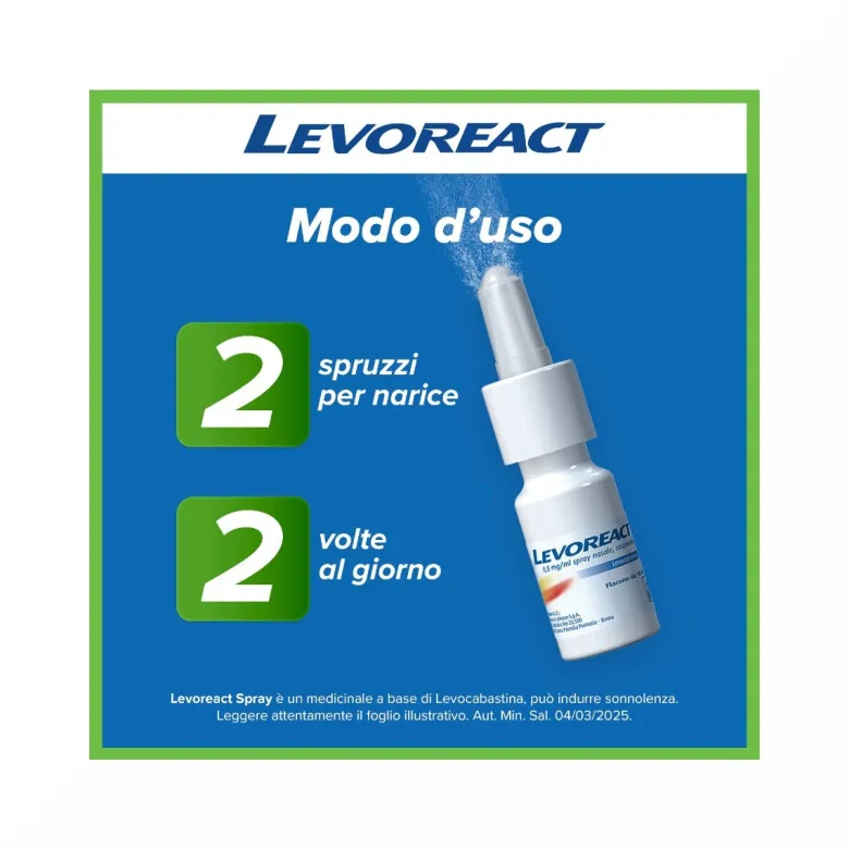Levoreact Spray Nasale Antistaminico per Allergia Riniti Allergiche e Naso che Cola