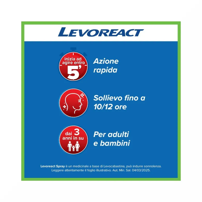 Levoreact Spray Nasale Antistaminico per Allergia Riniti Allergiche e Naso che Cola