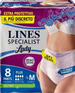 Lines Specialist Lady Pants Plus Mutandina Incontinenza Taglia M 8 Pezzi