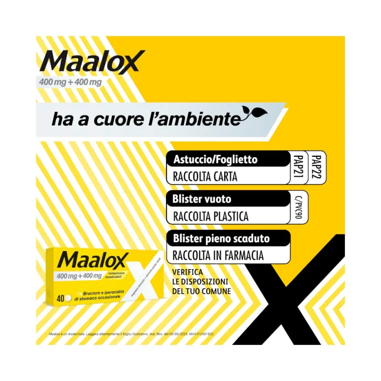 Maalox 400+400 Mg Contro Acidità di Stomaco Occasionale 40 cpr