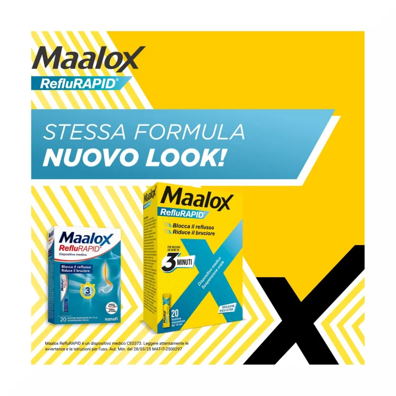 Maalox Reflurapid Blocca il Reflusso Neutralizza il Bruciore da Iperacidità 20 Bustine