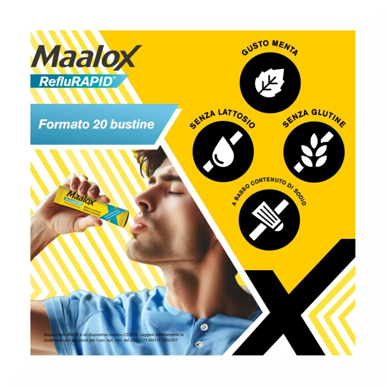 Maalox Reflurapid Blocca il Reflusso Neutralizza il Bruciore da Iperacidità 20 Bustine