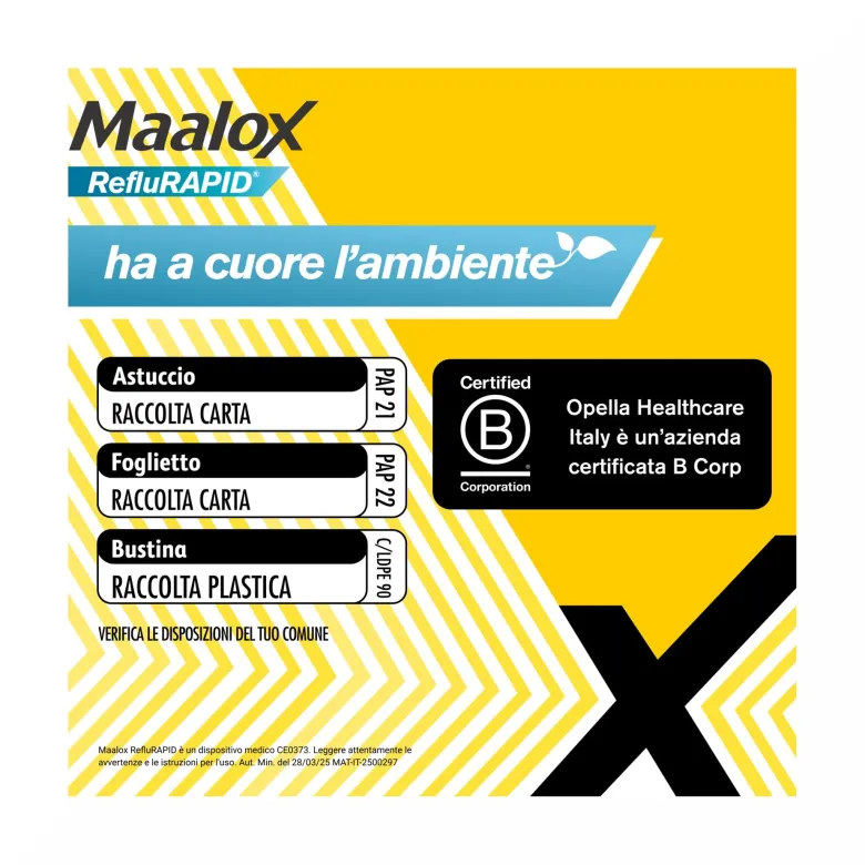 Maalox Reflurapid Blocca il Reflusso Neutralizza il Bruciore da Iperacidità 20 Bustine