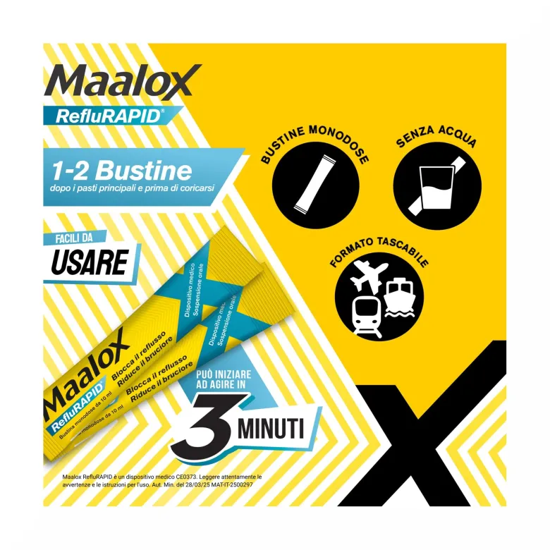 Maalox Reflurapid Blocca il Reflusso Neutralizza il Bruciore da Iperacidità 20 Bustine