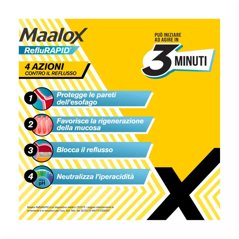 Maalox Reflurapid Blocca il Reflusso Neutralizza il Bruciore da Iperacidità 20 Bustine