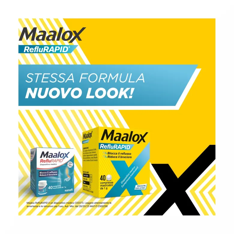 Maalox Reflurapid Blocca il Reflusso Neutralizza il Bruciore da Iperacidità 40 Compresse