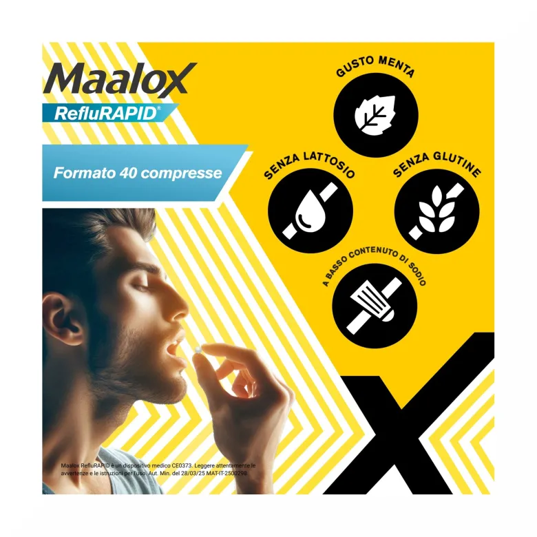 Maalox Reflurapid Blocca il Reflusso Neutralizza il Bruciore da Iperacidità 40 Compresse