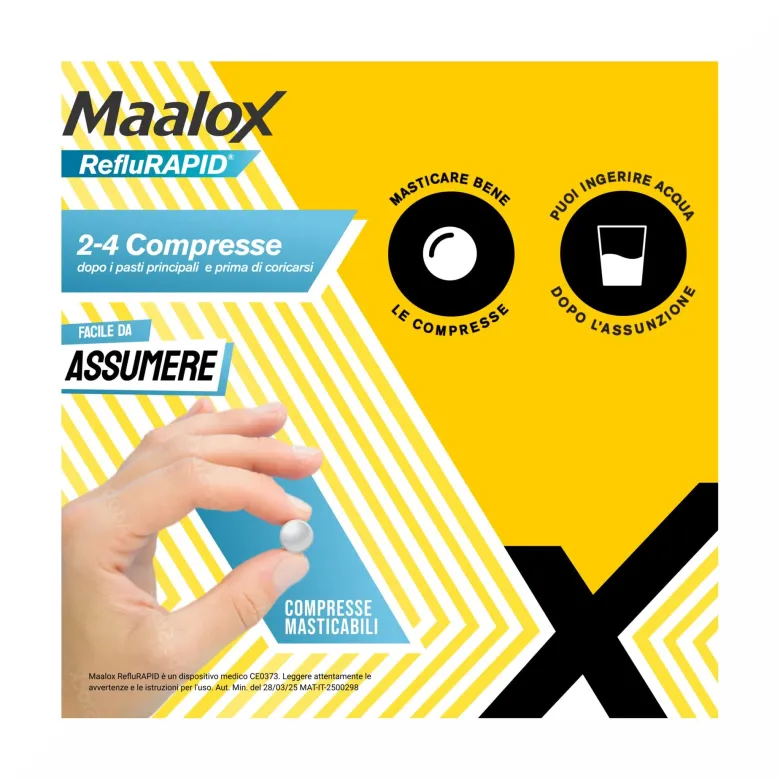 Maalox Reflurapid Blocca il Reflusso Neutralizza il Bruciore da Iperacidità 40 Compresse