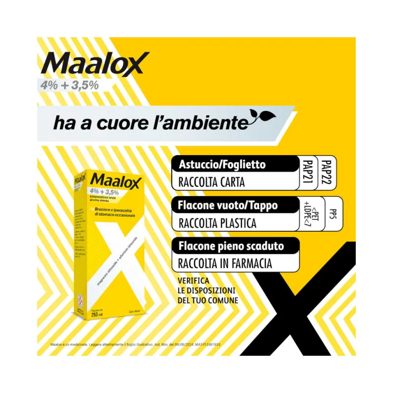 Maalox 400+400 Sospensione Orale Contro Acidità di Stomaco Occasionale 250 ml