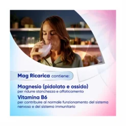 Mag Ricarica Integratore Alimentare Magnesio Pidolato, Magnesio Ossido e Vitamina B6, Stanchezza Mentale e Fisica 24 bustine
