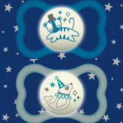 MAM Air Night Nostalgic Circus Maschio 6 mesi+ succhietto in silicone fosforescente 2 pezzi
