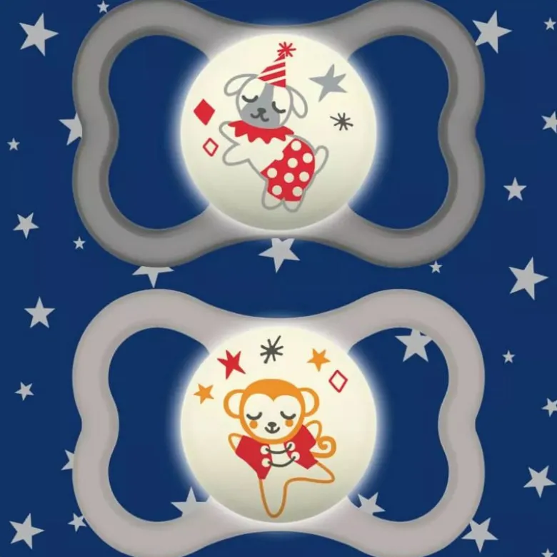 MAM Air Night Nostalgic Circus Neutro 16 mesi+ succhietto in silicone fosforescente colori assortiti