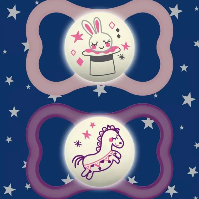 MAM Air Night Nostalgic Circus Femmina 6 mesi+ succhietto in silicone fosforescente 2 pezzi