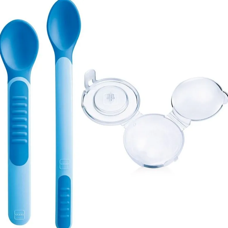 Mam Heat Sensitive Spoons&Cover Cucchiaini morbidi con coperchio 6+ mesi colore azzurro