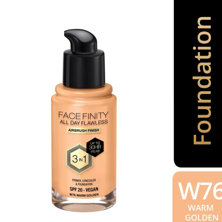 Max Factor Fondotinta Facefinity All Day Flawless 3In1 W76 Warm Golden 30ml