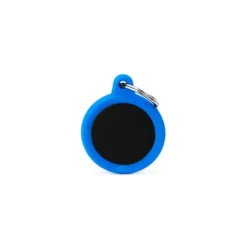 Medaglietta Per Cani E Gatti Personalizzata Cerchio In Alluminio Nero Con Gomma Blu