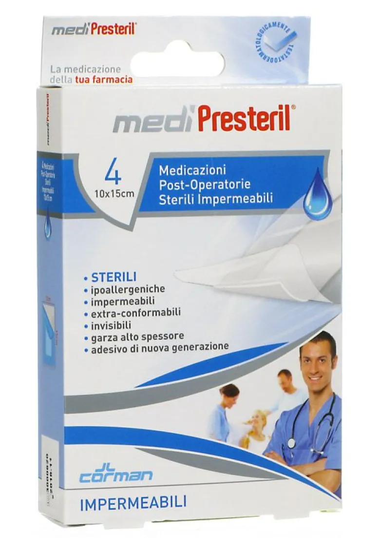 MediPresteril 4 medicazioni post-operatorie impermeabili 10x15cm