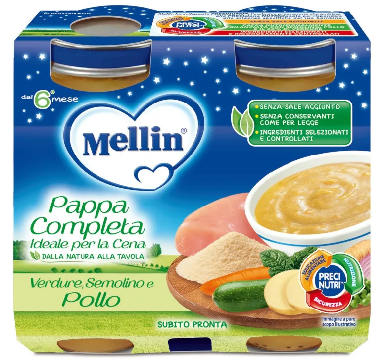 Mellin Pappa Completa 6mesi+ gusto verdure semolino e pollo 2x200g