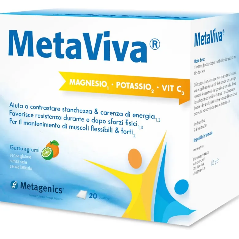 Metagenics Metaviva MgK e Vitamina C contrasta l'affaticamento 20 bustine gusto agrumi