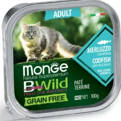 Monge B Wild Grain Free Merluzzo Con Ortaggi Cibo Umido Per Gatti Adulti 100g