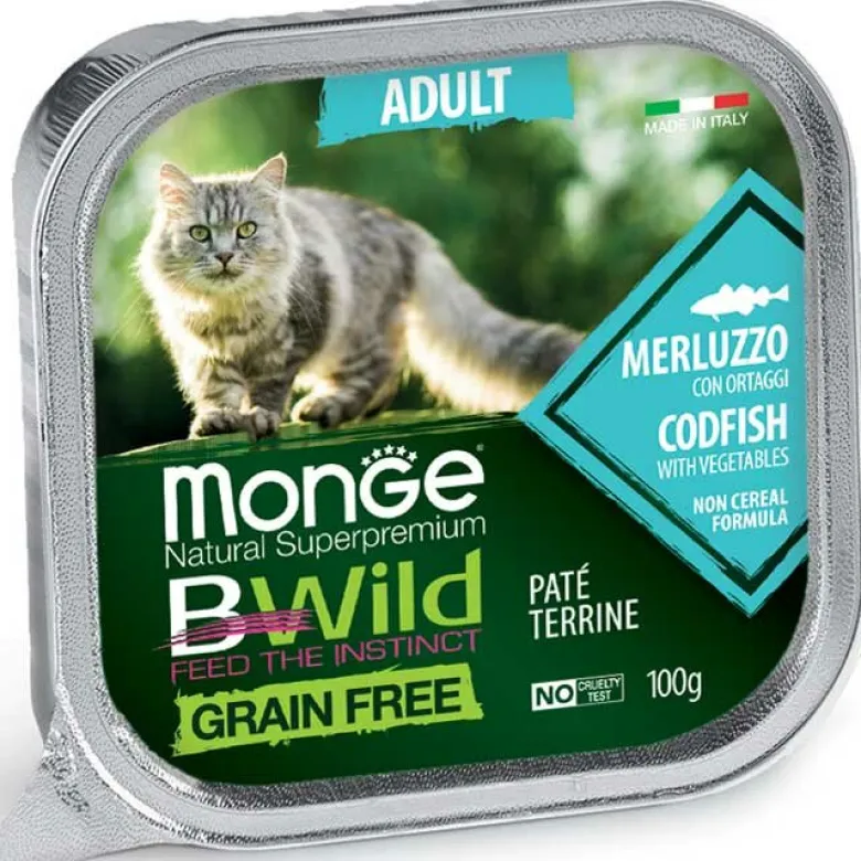 Monge B Wild Grain Free Merluzzo Con Ortaggi Cibo Umido Per Gatti Adulti 100g