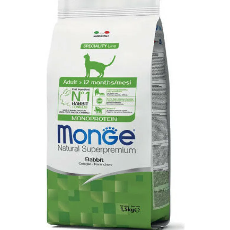 Monge Coniglio Monoprotein Cibo Secco Gatti Adulti Sacco 1,5 Kg