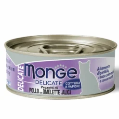 Monge Delicate Pezzetti di Pollo Con Omelette E Acciughine Cibo Umido Per Gatti Adulti 80g