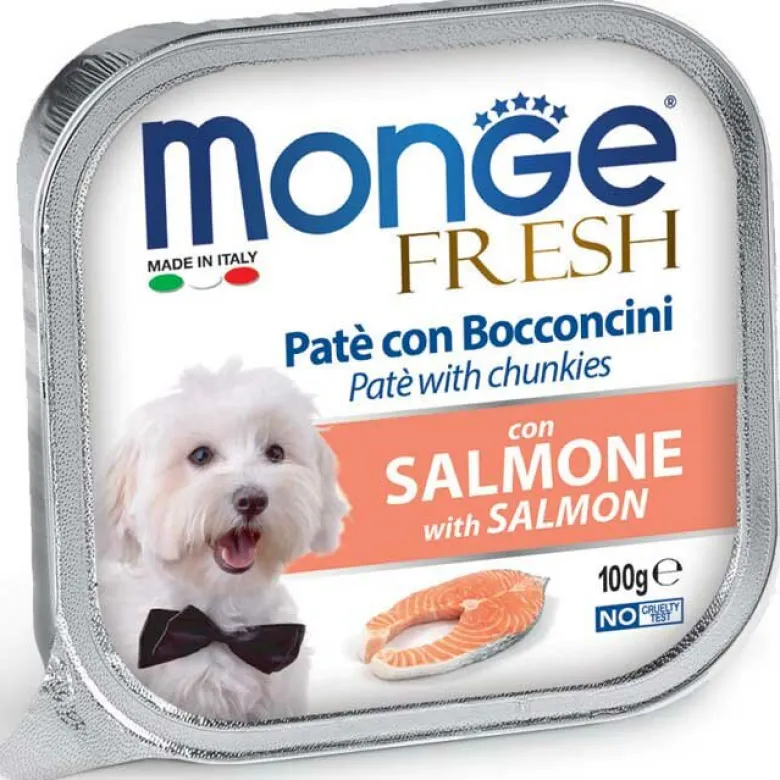 Monge Fresh Paté Bocconcini Con Salmone Cibo Umido Per Cani Adulti 100g